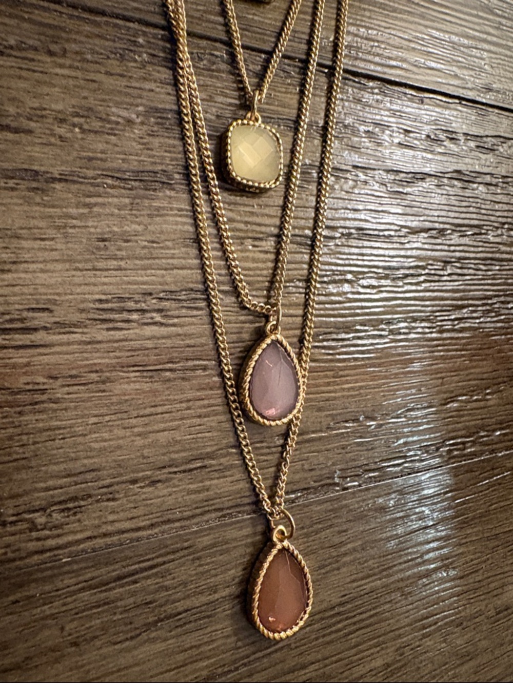 NWT [Massini] Gold-Tone Gemstone Layered Multi-Stone Long Pendant Necklace - Picture 8 of 10